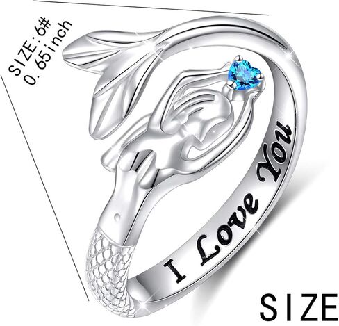 Ladytree S925 الاسترليني الشظية اليوغا زهرة اللوتس حلقة / ذيل حورية البحر حلقة مكعب زركونيا القلب مفتوحة للتوسيع الدائري للنساء الفتيات في سن المراهقة in Kuwait