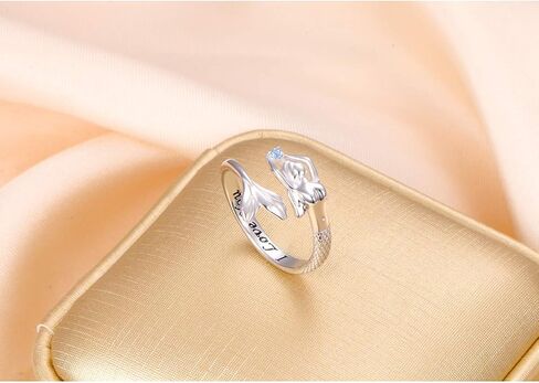 Ladytree S925 الاسترليني الشظية اليوغا زهرة اللوتس حلقة / ذيل حورية البحر حلقة مكعب زركونيا القلب مفتوحة للتوسيع الدائري للنساء الفتيات في سن المراهقة in Kuwait