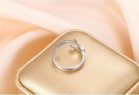 Ladytree S925 الاسترليني الشظية اليوغا زهرة اللوتس حلقة / ذيل حورية البحر حلقة مكعب زركونيا القلب مفتوحة للتوسيع الدائري للنساء الفتيات في سن المراهقة in Kuwait