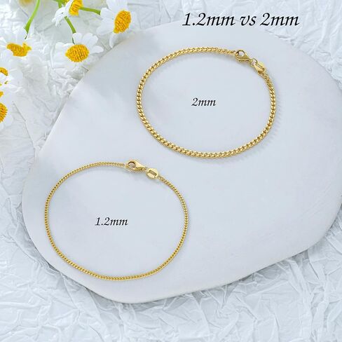 14K Yellow Gold 6-13 Inch 1.2mm-3.2mm Chain Bracelet Anklet for Women, Cuban Link Curb/Rope/Paper Clip/Round Snake/Herringbone/Bead/Water Wave, Thin Gold Chain Bracelet Durable Strong Real 14k Gold Chain Bracelet Anklet in Saudi Arabia