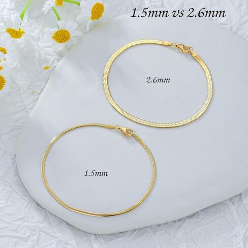 14K Yellow Gold 6-13 Inch 1.2mm-3.2mm Chain Bracelet Anklet for Women, Cuban Link Curb/Rope/Paper Clip/Round Snake/Herringbone/Bead/Water Wave, Thin Gold Chain Bracelet Durable Strong Real 14k Gold Chain Bracelet Anklet in Saudi Arabia