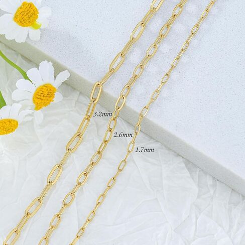 14K Yellow Gold 6-13 Inch 1.2mm-3.2mm Chain Bracelet Anklet for Women, Cuban Link Curb/Rope/Paper Clip/Round Snake/Herringbone/Bead/Water Wave, Thin Gold Chain Bracelet Durable Strong Real 14k Gold Chain Bracelet Anklet in Saudi Arabia