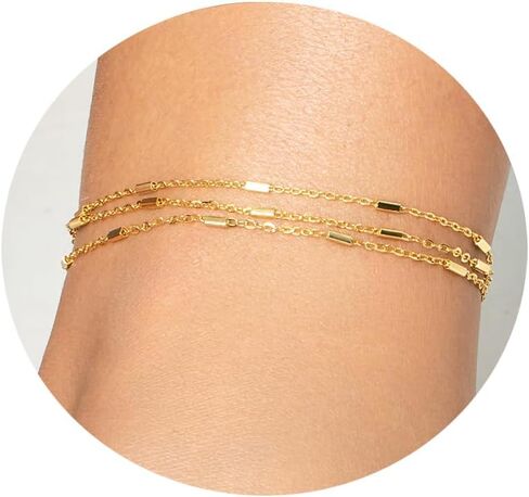 أساور الكاحل للنساء خلخال مطلي بالذهب الحقيقي عيار 14 قيراط للنساء، خلخال بمرآة لامعة بطبقات فضية، خلخال أنيق مطرز بنقطة على شكل قمر صناعي، خلخال لصيف الشاطئ، هدايا مجوهرات للقدم in Kuwait