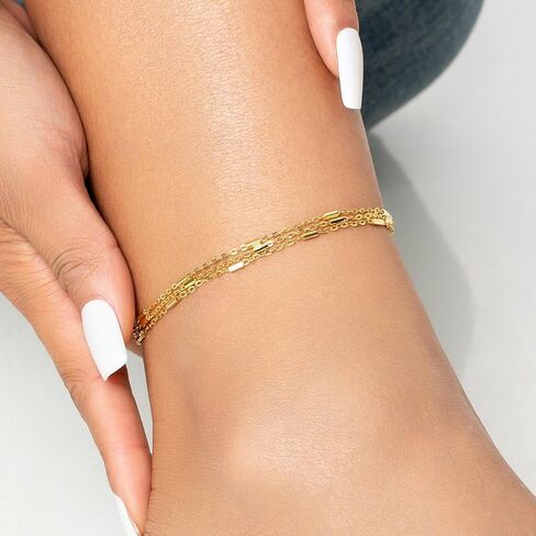 أساور الكاحل للنساء خلخال مطلي بالذهب الحقيقي عيار 14 قيراط للنساء، خلخال بمرآة لامعة بطبقات فضية، خلخال أنيق مطرز بنقطة على شكل قمر صناعي، خلخال لصيف الشاطئ، هدايا مجوهرات للقدم in Kuwait