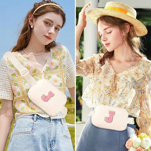 Fanny Pack Belt Bag for Women Small Crossbody Bag with Initial Letter Cute Preppy Trendy Travel Pouch Personalized Birthday Gifts Mothers Day Gifts for Mom Daughter Wife Her Beige J in Saudi Arabia