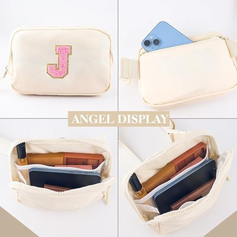 Fanny Pack Belt Bag for Women Small Crossbody Bag with Initial Letter Cute Preppy Trendy Travel Pouch Personalized Birthday Gifts Mothers Day Gifts for Mom Daughter Wife Her Beige J in Saudi Arabia