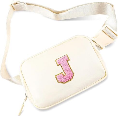 Fanny Pack Belt Bag for Women Small Crossbody Bag with Initial Letter Cute Preppy Trendy Travel Pouch Personalized Birthday Gifts Mothers Day Gifts for Mom Daughter Wife Her Beige J in Saudi Arabia