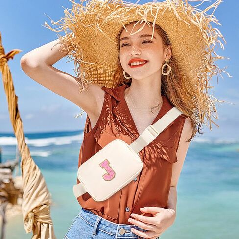 Fanny Pack Belt Bag for Women Small Crossbody Bag with Initial Letter Cute Preppy Trendy Travel Pouch Personalized Birthday Gifts Mothers Day Gifts for Mom Daughter Wife Her Beige J in Saudi Arabia