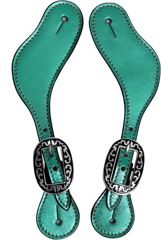 Bridle Leather Metallic Spur Straps, Adjustable Boot Straps,Two Ply Spur Straps for Western Women Men Horse Riding. in Saudi Arabia