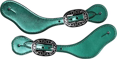 Bridle Leather Metallic Spur Straps, Adjustable Boot Straps,Two Ply Spur Straps for Western Women Men Horse Riding. in Saudi Arabia