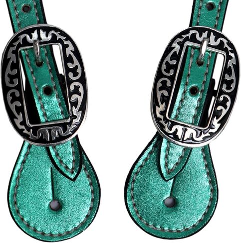 Bridle Leather Metallic Spur Straps, Adjustable Boot Straps,Two Ply Spur Straps for Western Women Men Horse Riding. in Saudi Arabia