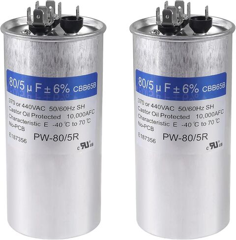 2 Pack 80/5 uF 80+5 MFD 370VAC or 440VAC Dual Run Start Round A/C Capacitor CBB65 CBB65B Air Conditioner Capacitors for AC Unit Fan Motor Start or Heat Pump or Condenser Straight Cool in Saudi Arabia