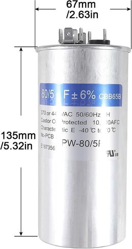 2 Pack 80/5 uF 80+5 MFD 370VAC or 440VAC Dual Run Start Round A/C Capacitor CBB65 CBB65B Air Conditioner Capacitors for AC Unit Fan Motor Start or Heat Pump or Condenser Straight Cool in Saudi Arabia