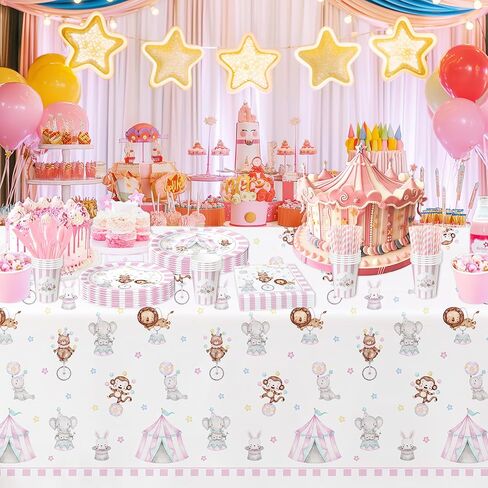 لوحات ومناديل عيد الميلاد ذات طابع السيرك الكرنفالي وديكورات الحفلات أدوات المائدة للفتيات - ديكورات الحفلات ذات طابع الكرنفال، طبق ورقي، كوب، منديل، شوكة، لوازم حفلات السيرك الوردي | يخدم 24 in Kuwait