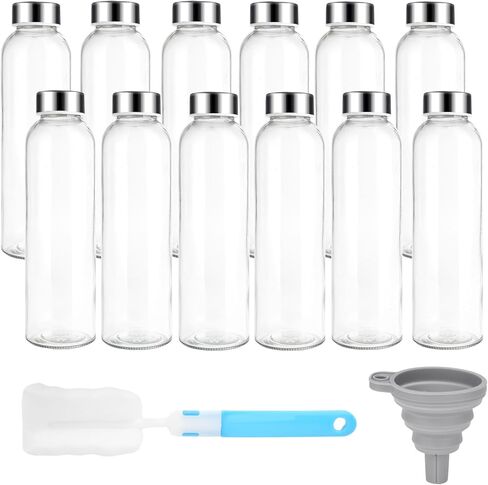 18 oz Glass Juice Bottles with Lids, Glass Juicing Bottles, Reusable Glass Water Bottles with Stainless Steel Airtight Cap for Refrigerator, BPA Free, Leak Proof, Eco-Friendly, Set of 6 in Saudi Arabia