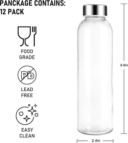 18 oz Glass Juice Bottles with Lids, Glass Juicing Bottles, Reusable Glass Water Bottles with Stainless Steel Airtight Cap for Refrigerator, BPA Free, Leak Proof, Eco-Friendly, Set of 6 in Saudi Arabia