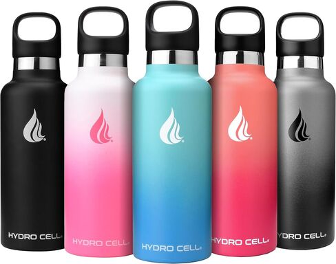 زجاجة مياه من الفولاذ المقاوم للصدأ HYDRO CELL مع شفاطة و2 غطاء فم قياسي (32oz 24oz 20oz 16oz) تحافظ على السوائل ساخنة أو باردة مع جدار مزدوج معزول بتصميم رياضي مانع للتسرب (أزرق مخضر/أزرق 20oz) in Kuwait