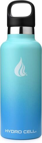زجاجة مياه من الفولاذ المقاوم للصدأ HYDRO CELL مع شفاطة و2 غطاء فم قياسي (32oz 24oz 20oz 16oz) تحافظ على السوائل ساخنة أو باردة مع جدار مزدوج معزول بتصميم رياضي مانع للتسرب (أزرق مخضر/أزرق 20oz) in Kuwait
