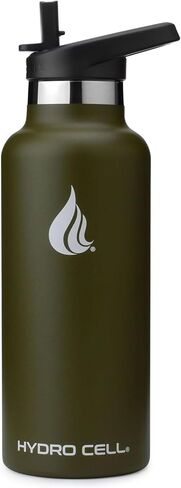 زجاجة مياه من الفولاذ المقاوم للصدأ HYDRO CELL مع شفاطة و2 غطاء فم قياسي (32oz 24oz 20oz 16oz) تحافظ على السوائل ساخنة أو باردة مع جدار مزدوج معزول بتصميم رياضي مانع للتسرب (أزرق مخضر/أزرق 20oz) in Kuwait