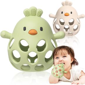 2 Pack Baby Teething Toys Soft Silicone, Baby Teethers for Babies 3-6 Months BPA Free, Anti-Drop Teething Mitten, 100% Food-Grade Silicone, Baby Chew Toys for Sucking Needs (Pink & Beige)