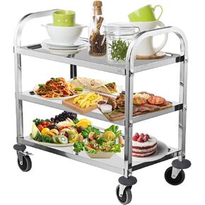 HLC Upgrade 3 Tier Stainless Steel cart, Heavy Duty Commercial Grade Utility Cart Kitchen Trolley Serving Cart with Wheels,360°Rotation Storage Shelf with Locking Wheels L30 x W16 x H33 Inch