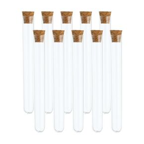 PATIKIL 7ml Test Tubes Set, 10pcs 3.94x0.51" PS Clear Round Bottom Test Tube Containers with Wood Stopper for Bead Party Candy Bath Salt Storage Scientific Experiment Plant Propagation