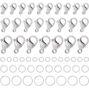 SUNNYCLUE 1 Box 240Pcs 3 Sizes Lobster Claw Clasps 304 Stainless Steel Lobster Clasp Silver Lobster Clasps Jump Rings Fasteners Hooks for Jewelry Making Kit Women Adult DIY Handmade Gifts Craft