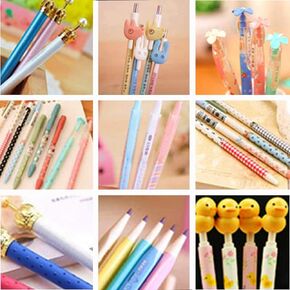 15pcs Cartoon School Kids Kawaii Korean Mechanical Pencil with Lead Refill Jelly Eraser set