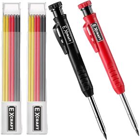 EXcraft Mechanical Carpenter Pencils, 2 Pack, 6 Refills Deep Hole with Built-in Sharpener For Architect Construction Carpentry Making Scribe Tools