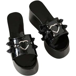 Gothic Platform Wedges Black for Women Heeled Sandals Cute Sweet Lolita