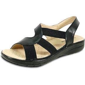 KOZI Women Comfort Casual Wedge Sandal Slip-On Loafer OY3132 Elasticized Band Open Round Toe Black Flower Navy Red White