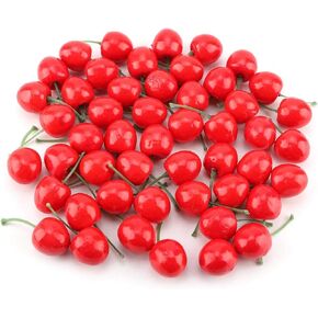 20Pcs Red Artificial Cherries, Fake Cherry Model Lifelike Fruit Cherry Ornament, Home Kitchen Party Decoration Desk Ornament Photography Prop, Fake Cherries,Plastic Cherries Artificial Fruits