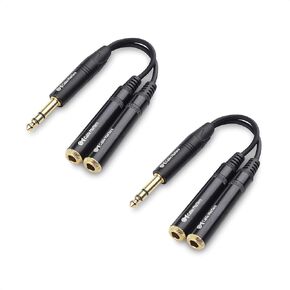 Cable Matters 2-Pack TRS Male to 2X TRS Female 1/4 Splitter Cable (1/4 Inch Headphone Splitter Cable) in Black - 0.2m / 6 Inches