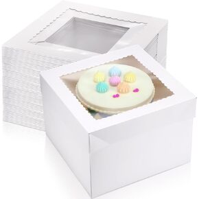 30 Pcs 12 x 12 x 8 Inches Cake Boxes with Window Tall Bakery Boxes Tier Cakes Pastry Boxes Dessert Boxes Disposable Cake Containers (White)