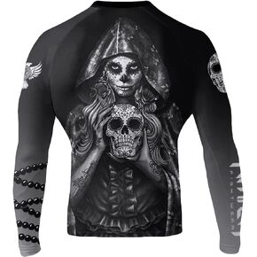 Men's La Calavera Catrina Dia de Muertos BJJ Rash Guard Long Sleeve MMA Black Edition