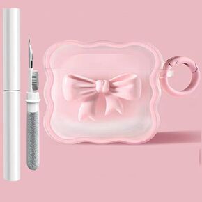 Compatible with Airpods 3rd Generation Case with Cleaning Kit, Cute 3D Pink Bow Soft Shockproof Airpod 3 Protective Case Cover Women Girl with Keychain Compatible with AirPods 3 gen 2021