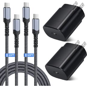 شاحن فائق السرعة من النوع C، شاحن حائط USB C بقدرة 25 واط من Costyle، كتلة شحن فائقة السرعة مع كابل USB C بطول 10 أقدام لهاتف Samsung Galaxy S24 S24Ultra S24+ S23 S23Ultra S22 S22Plus S20FE Note 20-أسود in Kuwait