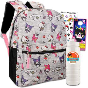 Hello Kitty and Friends Backpack for Girls - Bundle with 16" Hello Kitty Backpack with Front Pocket Plus Hello Kitty Stickers, Water Bottle, More | Hello Kitty School Bag Set