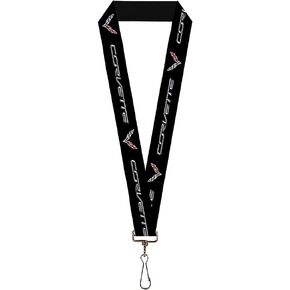 Buckle Down Lanyard-1.0"-Corvette/c7 Logo Black/Silver/red