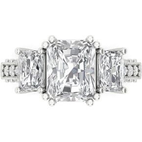 Clara Pucci 4.27 ct Emerald Cut Synthetic White Sapphire 18k White Gold Solitaire W/Accents 3 Stone Anniversary Wedding Engagement Ring