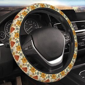 70s Retro Hippie Floral Vintage Mushroom Steering Wheel Cover for Women Men Girls Car Accessories Decor Anti-Slip Neoprene Auto Steering Wheel Covers Protector Universal 15 Inch