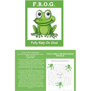 Fully Rely On God Frog F.R.O.G. Religious Christian Simple Bible Gospel Tracts for Evangelism to Pass Out for Kids Children Sunday School Fall Festival Trunk Or Treat Bulk (100 Count)