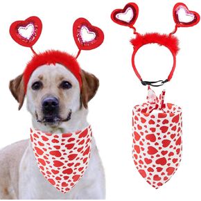 Valentines Heart Headband Dog Costume Pet Red Love Hearts Headband for Dog Cat Glitter Valentine's Day Supplies