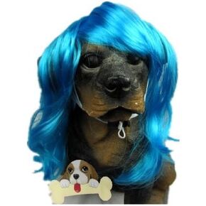Tanya Pet Supplies -Dog Costumes Blue Wavy Syethetic Hair Pet Dog Cat Wigs-Gift