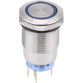 Waterproof Led Push Switch, On Off Switch 12v, Latching Push Button Switch, Stainless Steel Self Locking Push Switch, 1NO1NC(Blue)