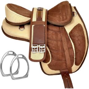 Y&Z Enterprises جميع الأغراض الاصطناعية بدون شجرة Freemax English Horse Saddle Tack احصل على مقاس وحزام متطابقين (مقعد 17 بوصة، أخضر)