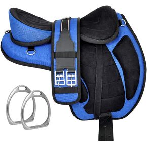Y&Z Enterprises All Purpose Synthetic Treeless Freemax English Horse Saddle Tack Get Matching Girth & Strap (17" Inch Seat, Green)