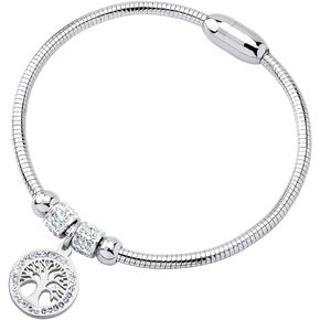 555Jewelry Snake Chain CZ Tree of Life Charm Bracelet for Women, Magnetic Clasp