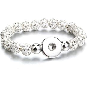 Snap Jewelry Stretch White Rhinestone Bracelet fits 18-20mm Standard Size Ginger Style Charms by My Prime Gifts, White Silver, JB4111