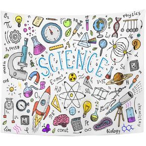 Emvency Tapestry Science Classroom Engraved in Old Sketch and Vintage Scientific Formulas Calculations Home Decor Wall Hanging for Living Room Bedroom Dorm 50x60 inches